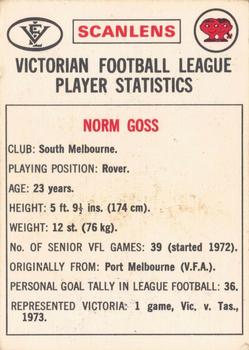 1974 Scanlens VFL #82 Norm Goss Back